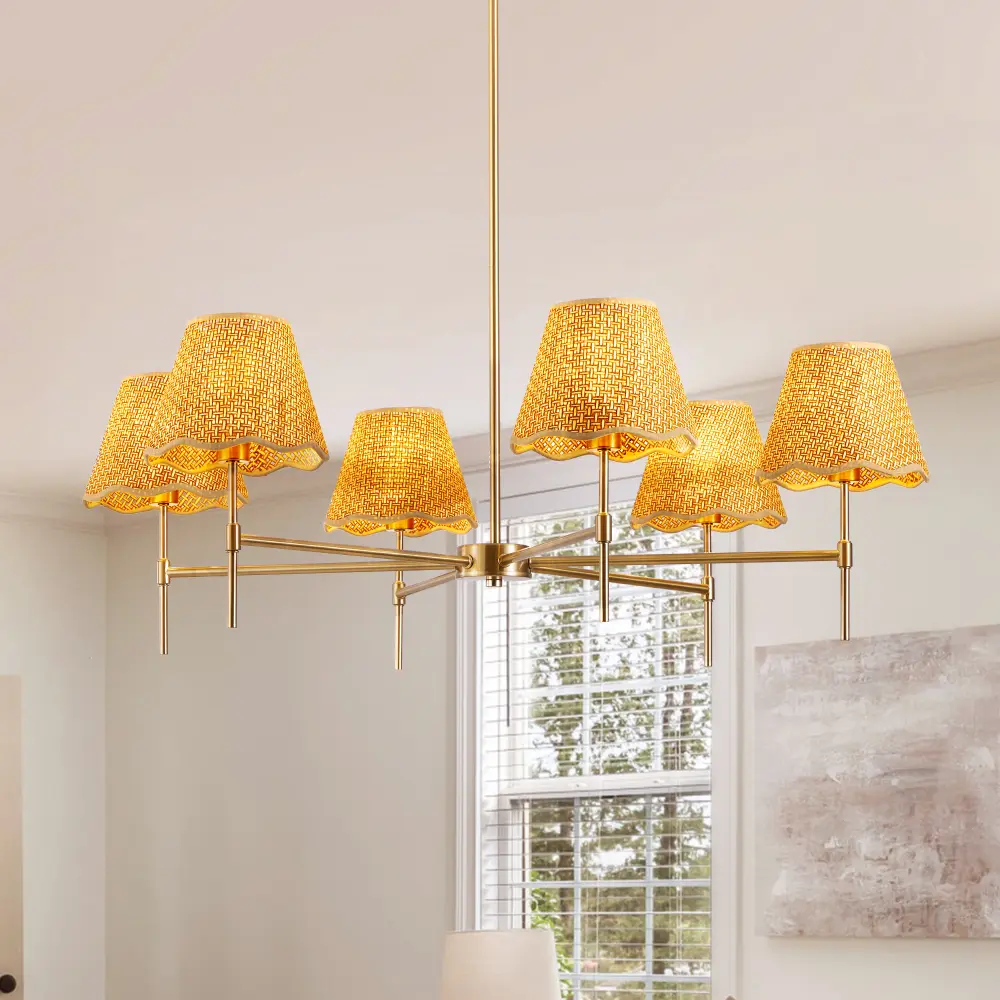 Boho Rattan Chandelier 6 Light, Large Woven Pendant Light Fixture, Rustic Farmhouse Industrial Hanging Ceiling Lamp, Adjustable Height Lighting for Kitchen Island, Dining Room, Living Room, Bedroom Decor, Natural Bamboo Wicker Basket Light, UL Listed