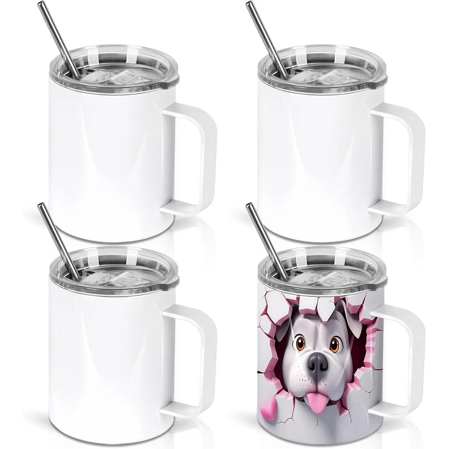 12 Oz Sublimation Coffee Mug Blanks With Handle, 4 Pack Stainless Steel Sublimation Coffee Tumbler, Individually Boxed, White