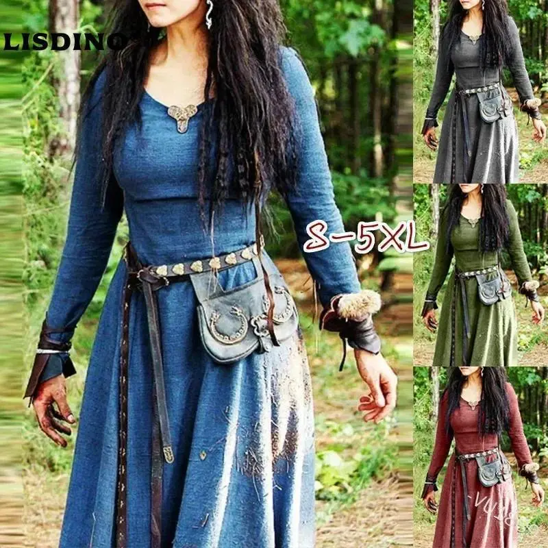 Women's Retro Vintage Medieval Renaissance Tunic Dress - Cosplay Costume for Celtic Viking Halloween, Women's Clothes, Clothes, Lady
