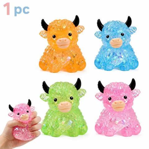 1 pc Glitter Highland Cow Squishies Fidget Toy, Cute Sensory Squeeze Toy Highland Cow Squishy Toy, Desk Decor Birthday Gift, Soft Slow Rising Stress Relief Ball for Teens Adults Boredom & Anxiety Calming, Squishy Sensory Play