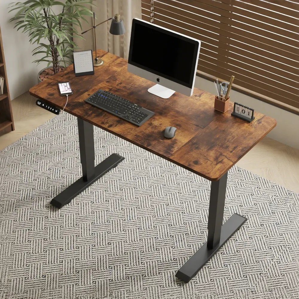 ARCH 48x24in Rustic Brown Electric Height Adjustable Desk - Laminated Rectangular Top, Built-in USB-C Port, Programmable Memory Controller, Sturdy Metal Frame for Home Office Gaming Workstation, Laminate Finish
