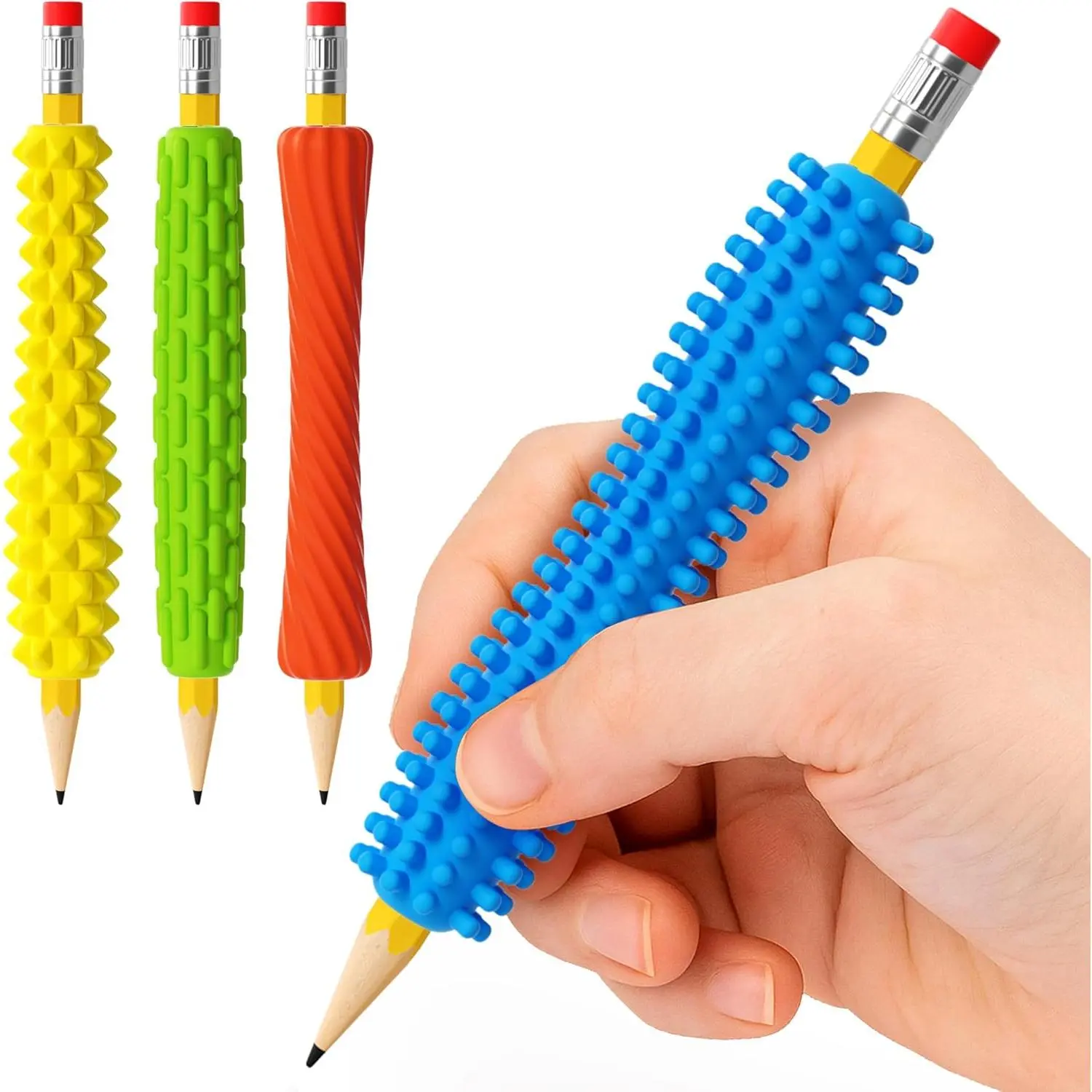 4-Pack Textured Silicone Pencil Grips–Sensory Fidget Sleeves Kids& Adults,ADHD &Autism Anxiety Relief,Quiet Classroom&Travel Fidget Tool Focus,Calm,and Fine Motor Skills