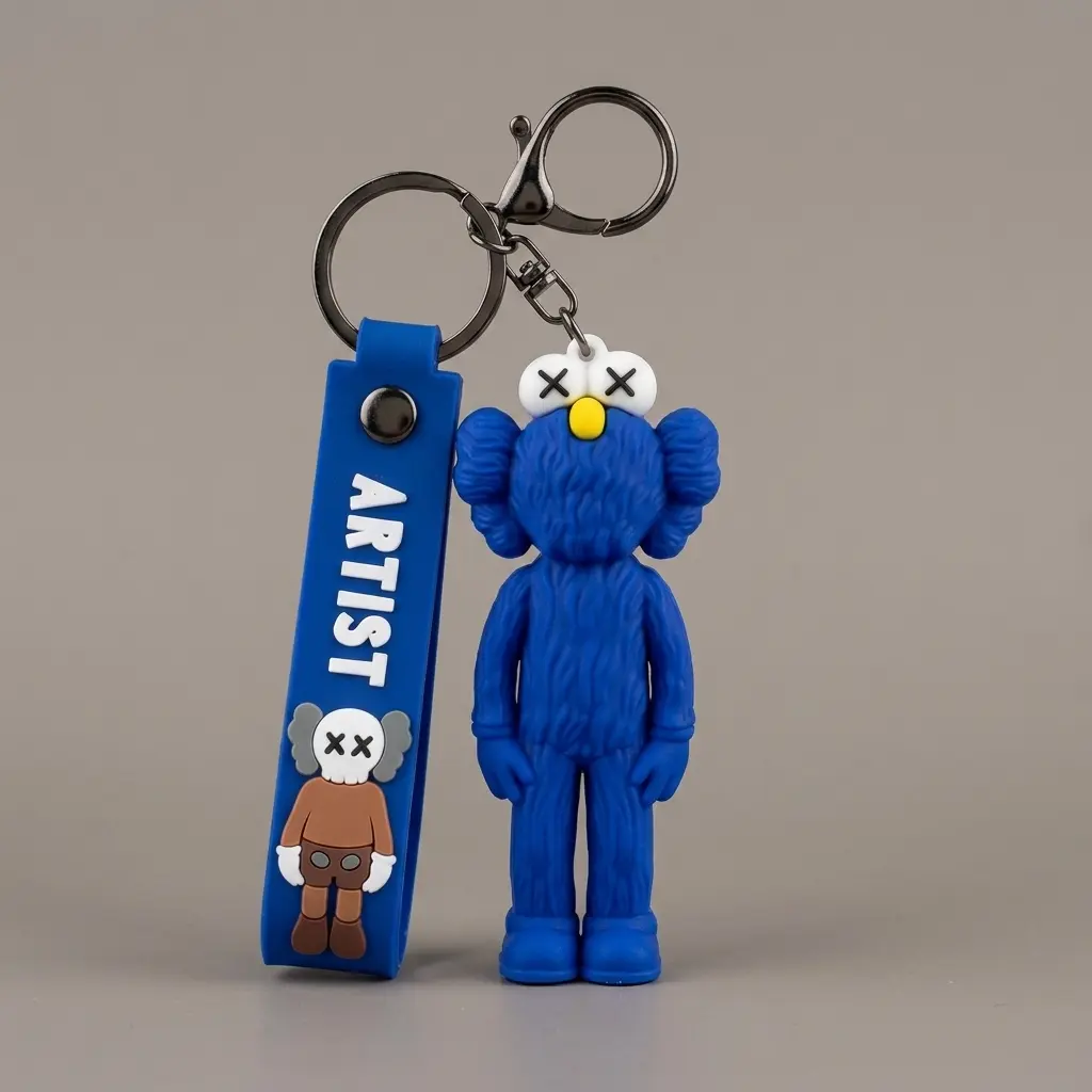 Trendy Hypebeast Cartoon Figure Keychain with Wrist Strap, Aesthetic Backpack Charm, Car Keyring Gift for Home Decor Doll Ornaments
