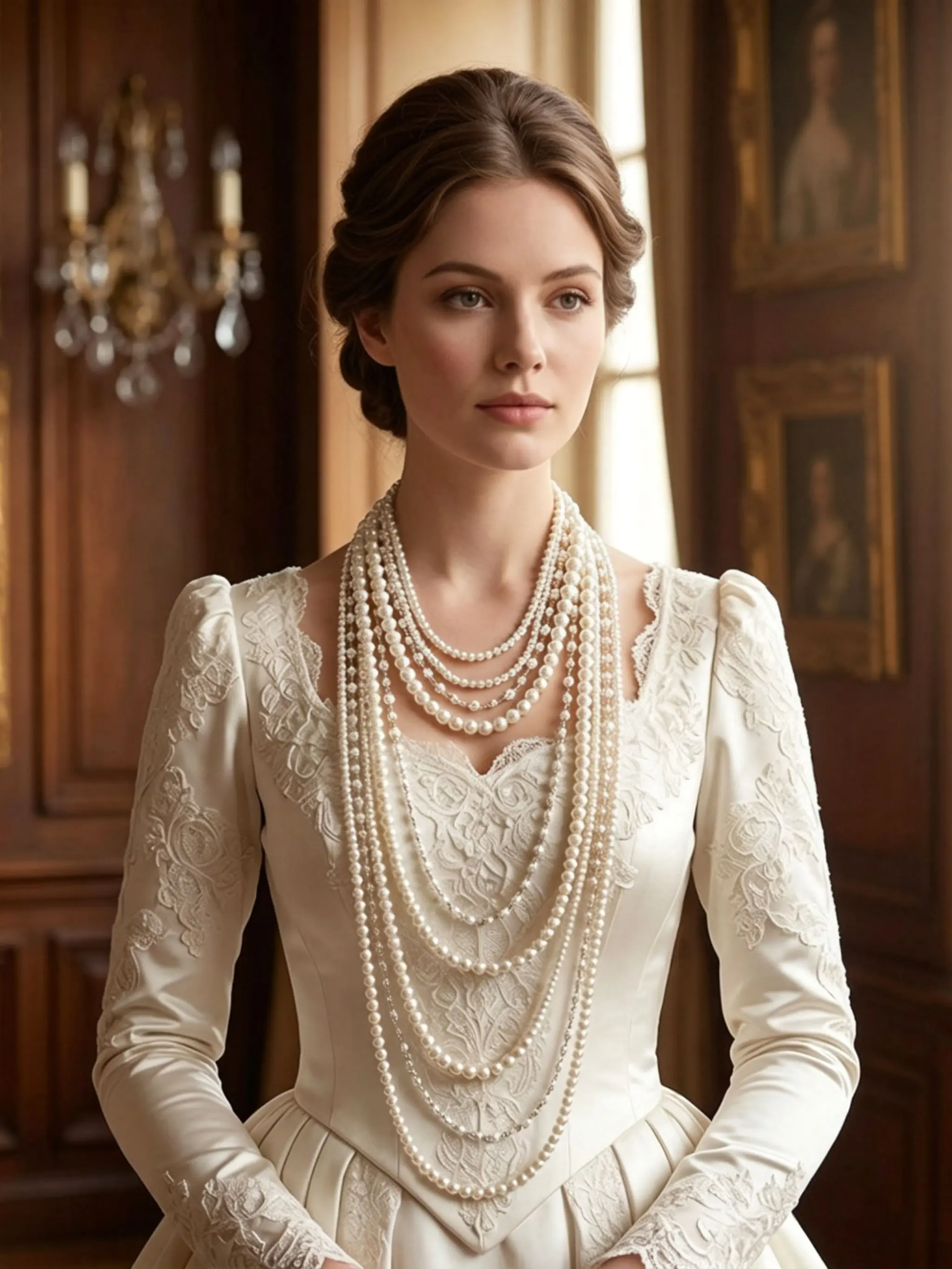Exaggerated 9-Layer Imitation Pearl Necklace, High-Quality Long Vintage Style Jewelry, Court Ball Wedding Luxury Exquisite Jewelry Gift