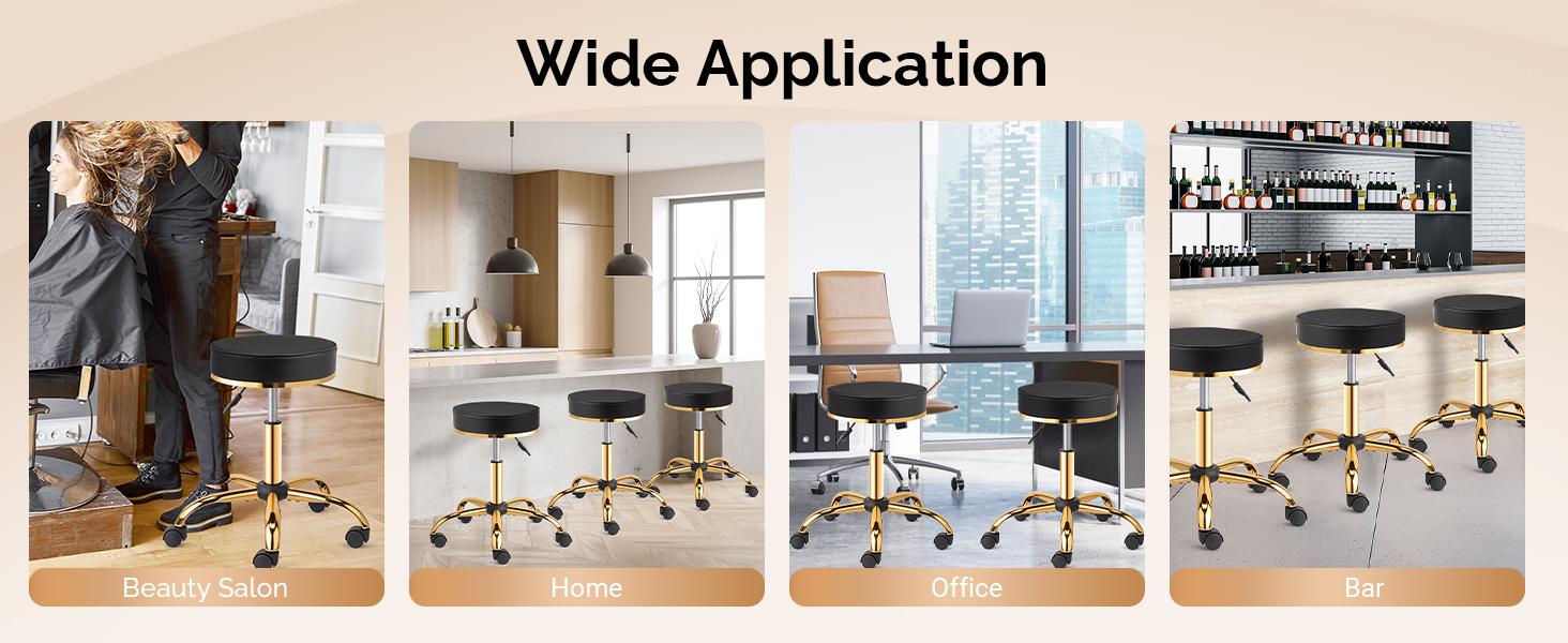 OmySalon Rolling Stool with Wheels, Vanity Salon Massage Roller Stool, Swivel Spa Chair Height Adjustable, Hair Stylist Chair for Beauty Salon Bar Tattoo Home, Black Luxury