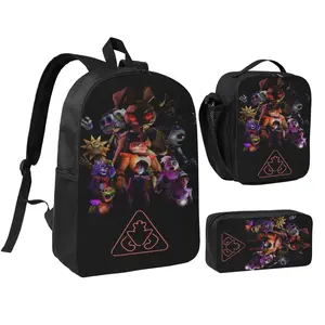 Unisex Five Nights At Freddy'S1 3Pcs Backpack for Teen Girls Boys, School Bookbag with Lunchbox Pecil box, Anime backpack with adjustable straps, office travel bag Bookbag