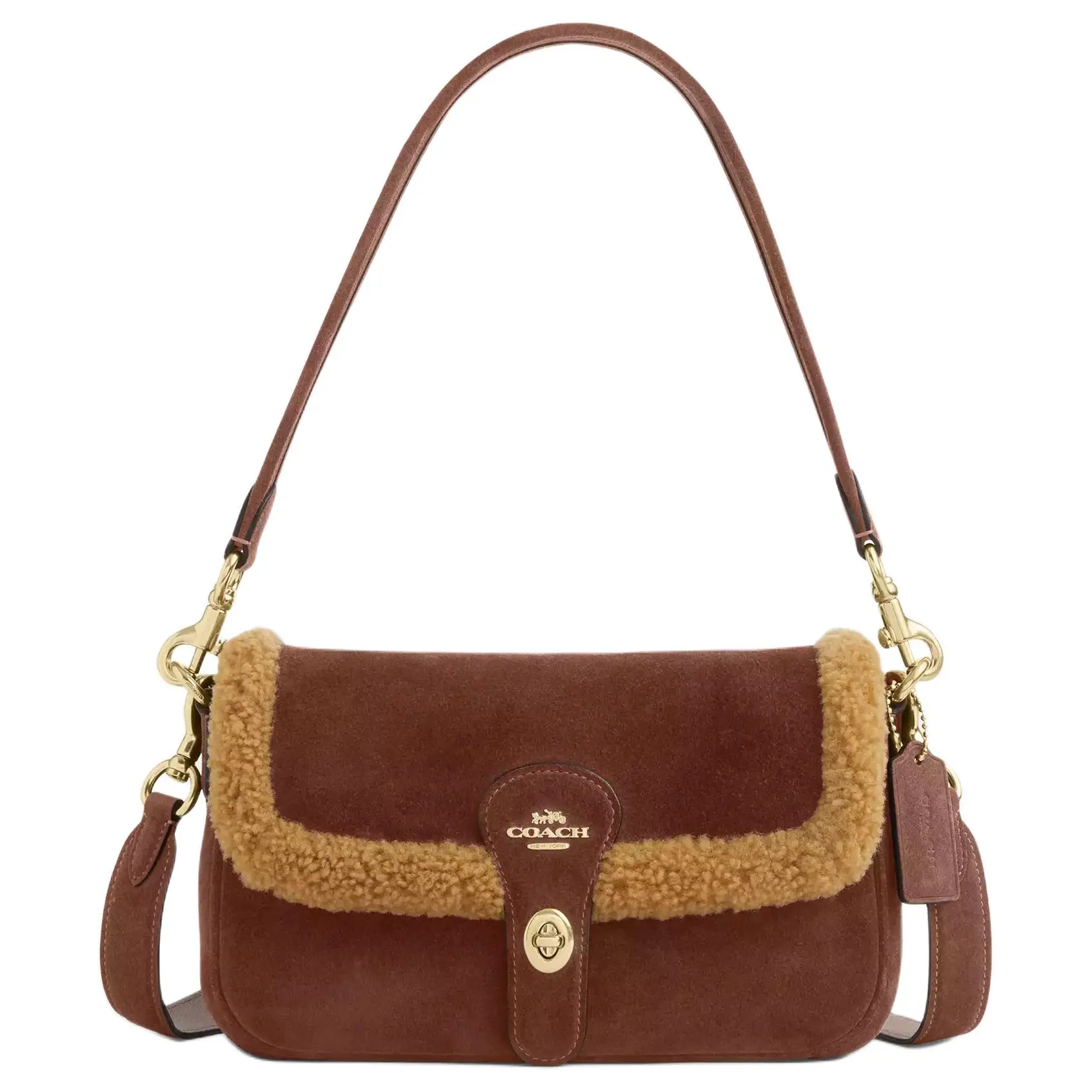 COACH Hadley 24 Detachable Handle Suede and Lambskin Shoulder Bag, Medium, Women's Vintage Brown