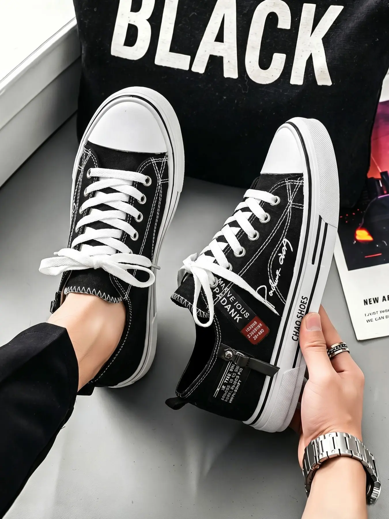 Men's Breathable Canvas Sneakers, Casual Trainers, Casual Low Top Shoes, Durable Rubber Sole, All-Season Wear, Trendy Design