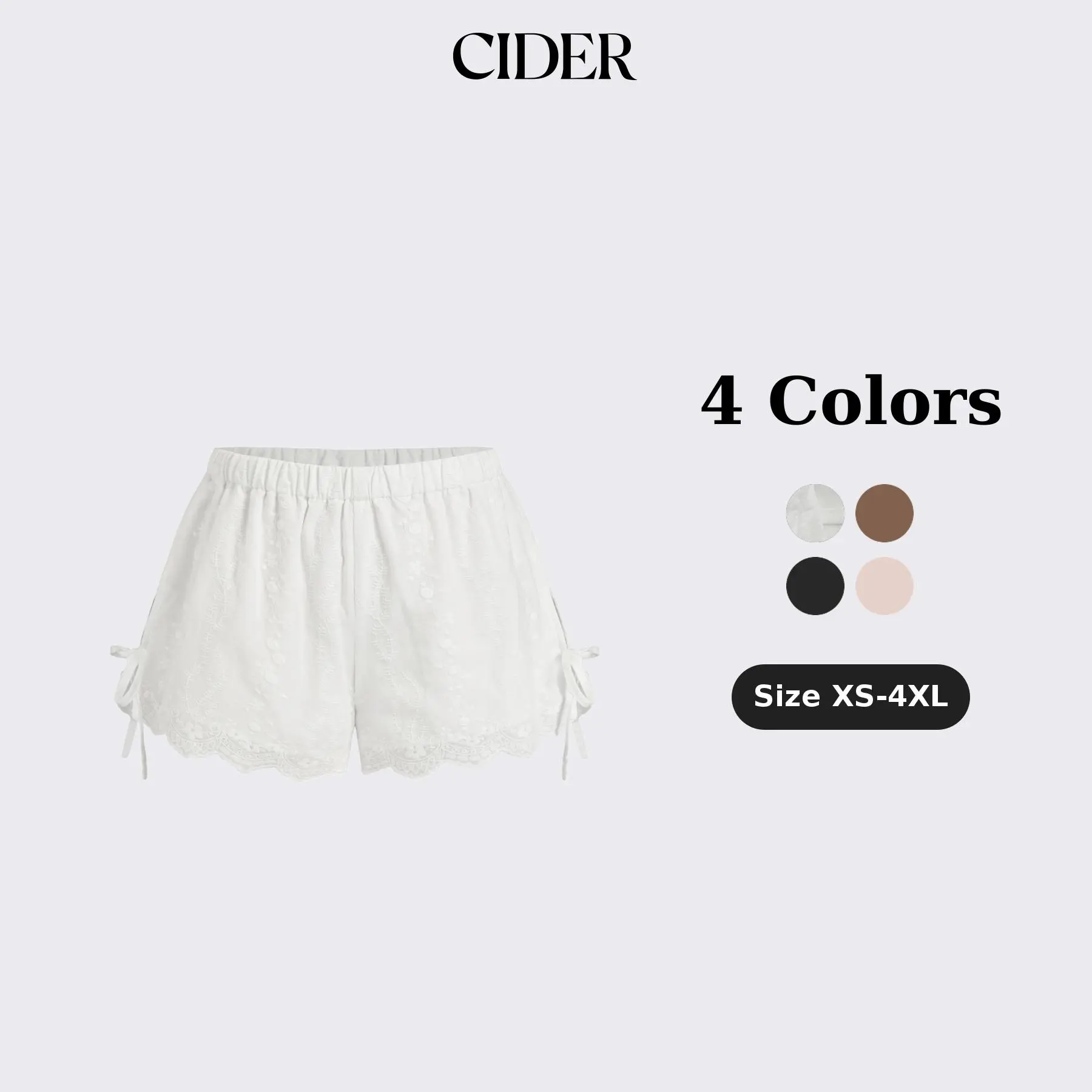 Cider Cotton Low Rise Embroidery Tie Side Split Pointed Hem Oversized Shorts Cider Cotton Low Rise Embroidery Tie Side Split Pointed Hem Oversized Shorts
