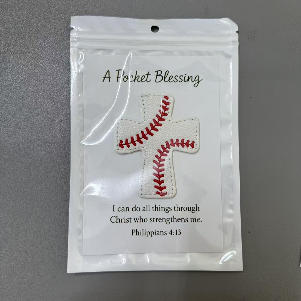 Baseball Cross Token Gift, Leather Pocket Blessing Card for Athletes