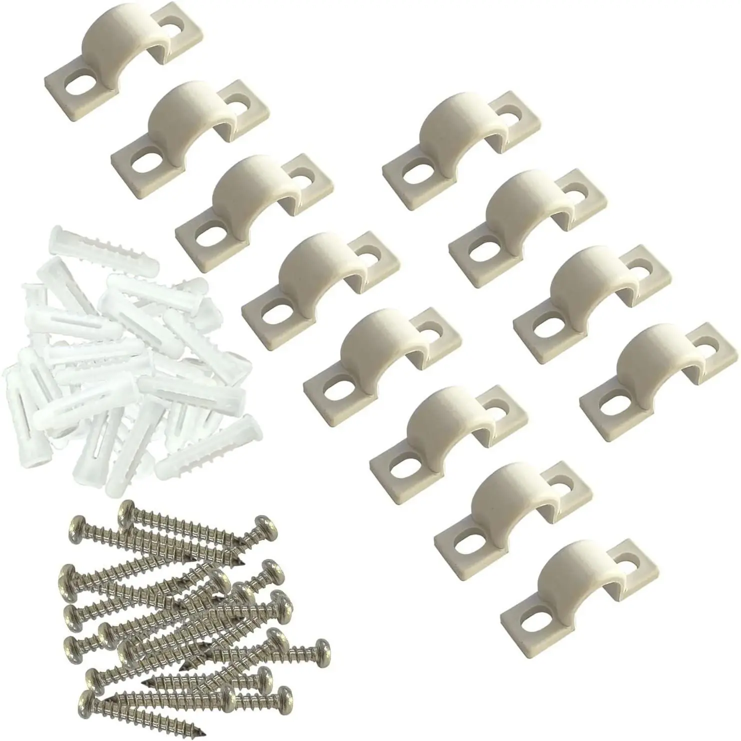 White Nylon Wire Shelf Loop Clips (12 Count) with Clips + Screws, Wear Resistant Expansion Tubes for Home Organizer Wire Shelving