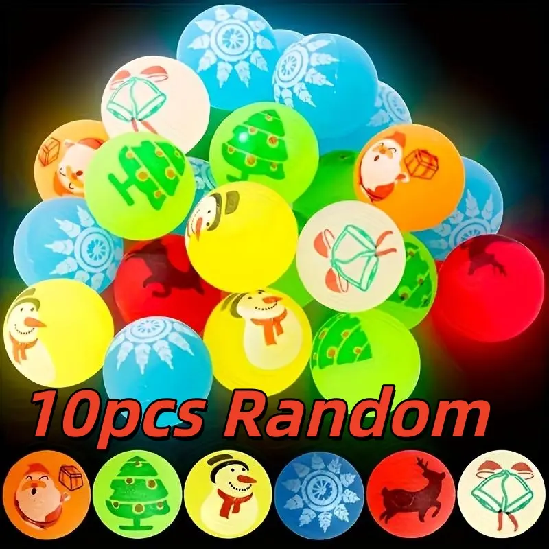 10PCS Glow-in-the-Dark Christmas Bouncy Balls | Non-Toxic Rubber Xmas Balls with Santa, Snowman, Reindeer, Christmas Tree & Bell Designs,, Kids Party Favors, Pinata Fillers, Christmas Stocking Stuffers, Birthday Gift Bag Fillers, Holiday Party Supplies