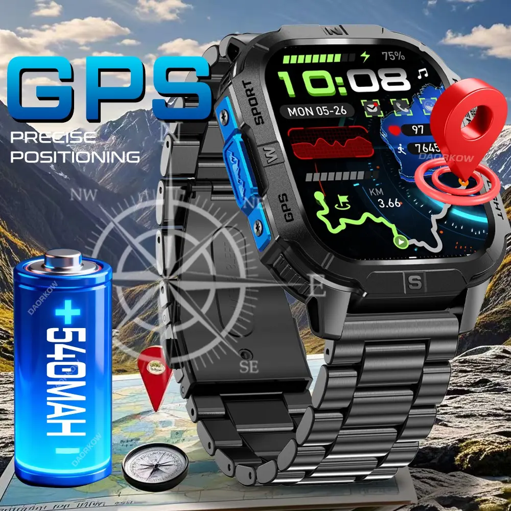 2026 Latest Men's Smartwatch, GPS Tracker, Barometer, Compass, LED Flashlight, IP68 Waterproof, Wireless Call, 540mah Battery, Ideal Gift, Waterproof Sport Smartwatch, Sports Tracking Smartwatch