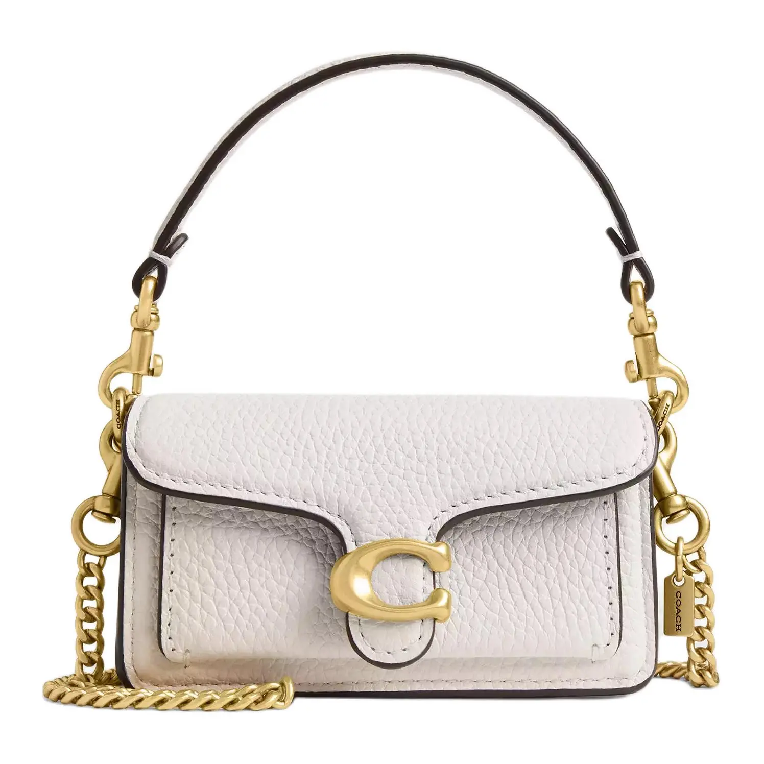 COACH Tabby Handbag for Women with Gold Hardware, Pebbled Leather, Chalk White