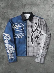 Men's Patchwork Flame Plaid Jacket, Streetwear Trendy Coat, Unique Sparkle Design, Casual Outdoor Daily Wear, All Seasons