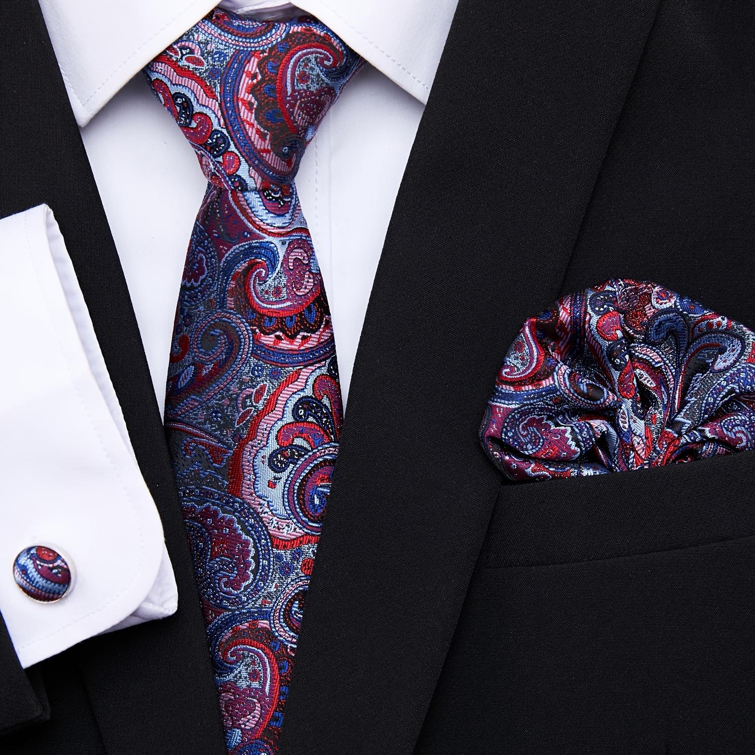 Paisley tie, pocket square, cufflink set gift box, men's tie 7.5 cm, suitable for holidays, weddings, and work