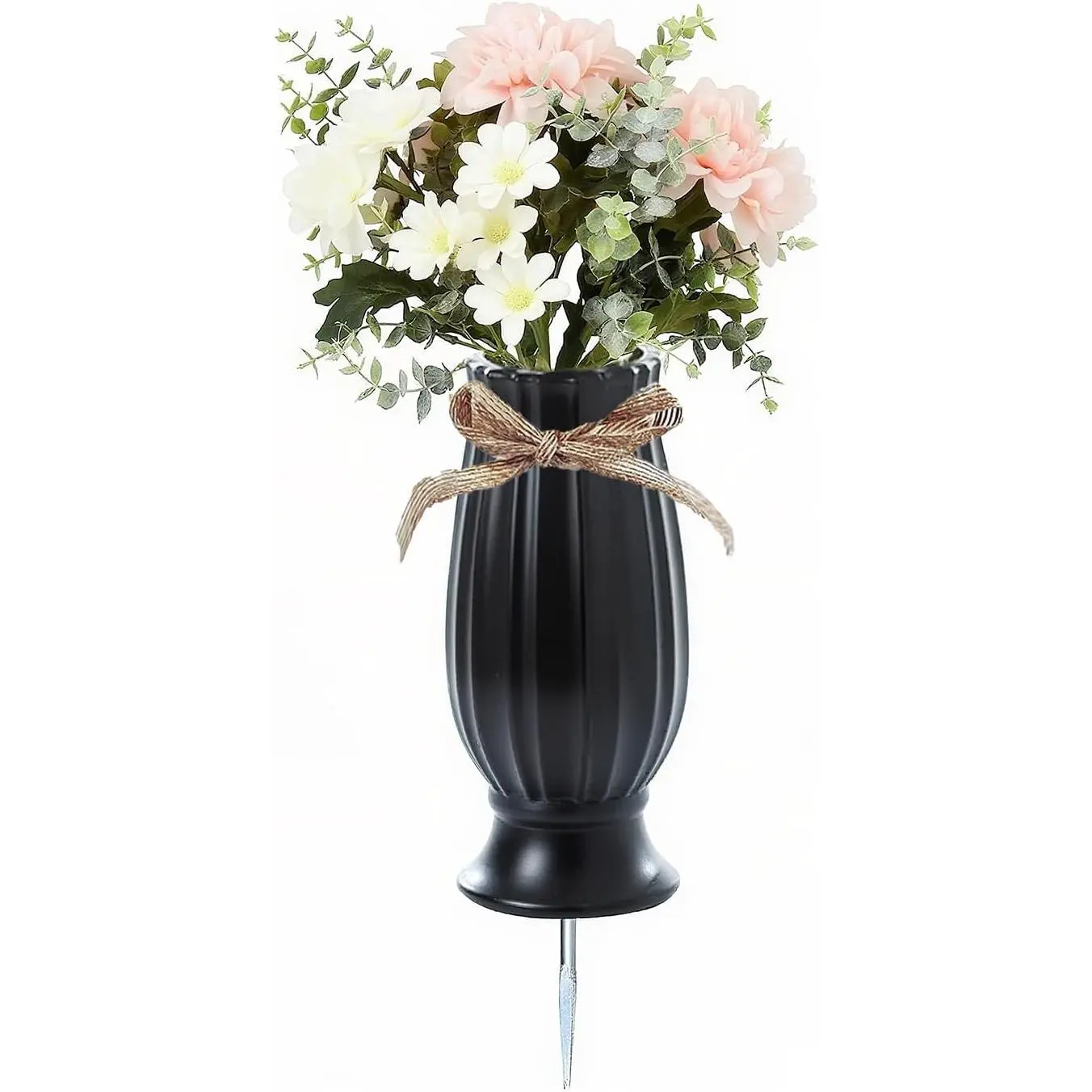 Grave Vases for Cemetery with Metal Spikes and Drainage Holes, Memorial Headstone Flower Holder, Sympathy Gift for Loss of Loved One, BlackGift
