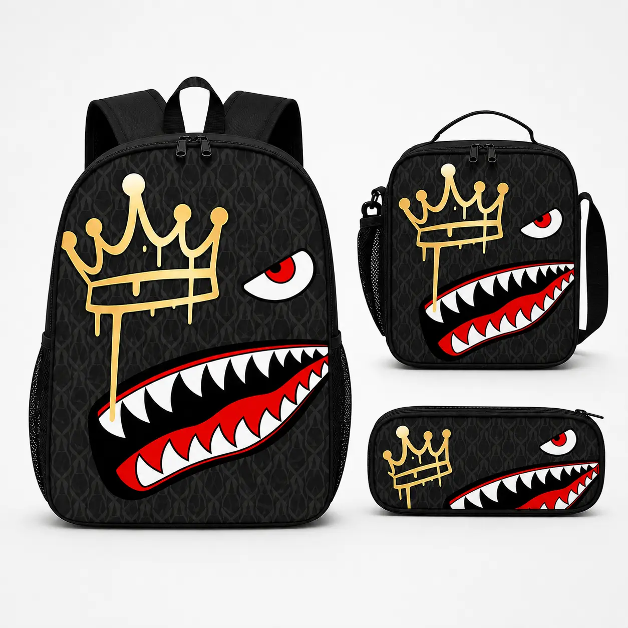 Shark Backpack for Teen Boys, Lightweight Large Capacity School Daypack with Padded Straps, Mesh Side Pockets & Crown Graphic