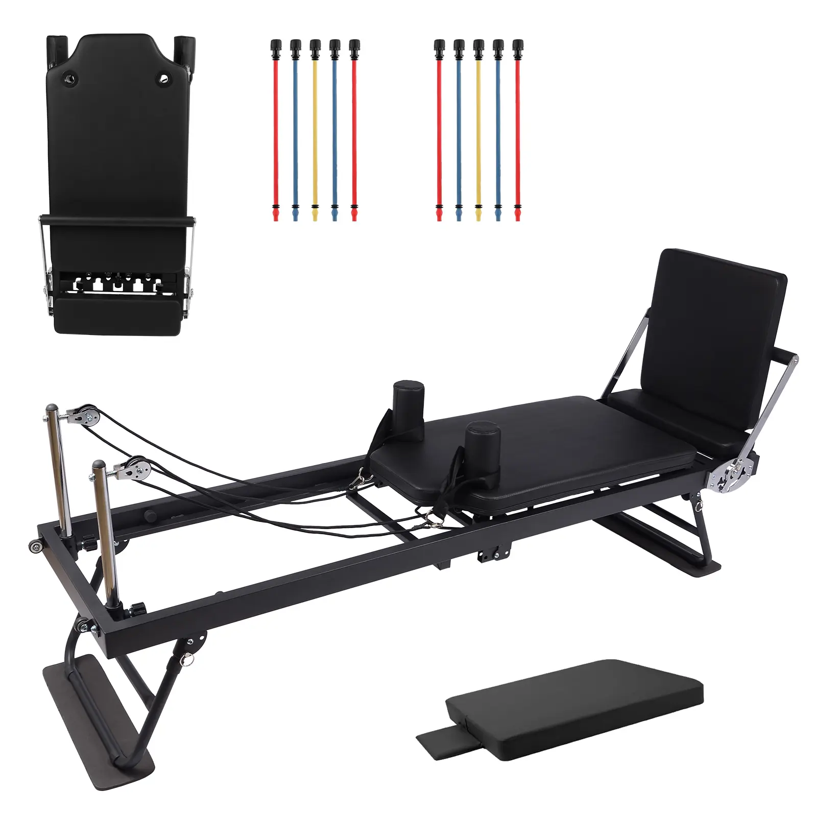 Collapsible Pilates Reformer Bed for Home Gym Workout – Professional Pink Pilates Equipment with Dual Resistance Springs & Cords – Portable, Compatible for Beginners & Advanced Users,Multiple Colors