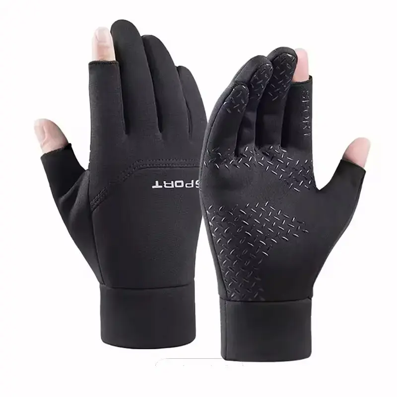 Winter Fishing Gloves for Men & Women, Anti-Slip Thermal Outdoor Gloves, Touchscreen 2-Finger Fishing & Cycling Gloves, Windproof Warm Wear-Resistant Gloves for Ice Fishing, Hunting, and Outdoor Sports