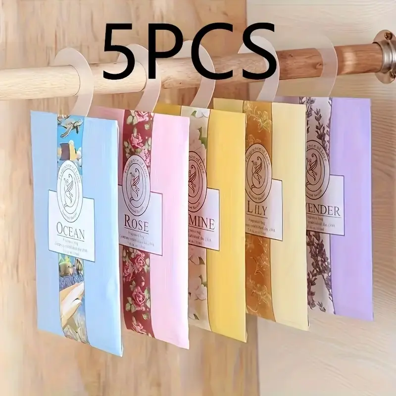 Portable Hanging Air Freshener Set, Home Fragrance 5 Pack Scent Bags for Closet and Home Use, Suitable for Bedroom Bathroom Living Room