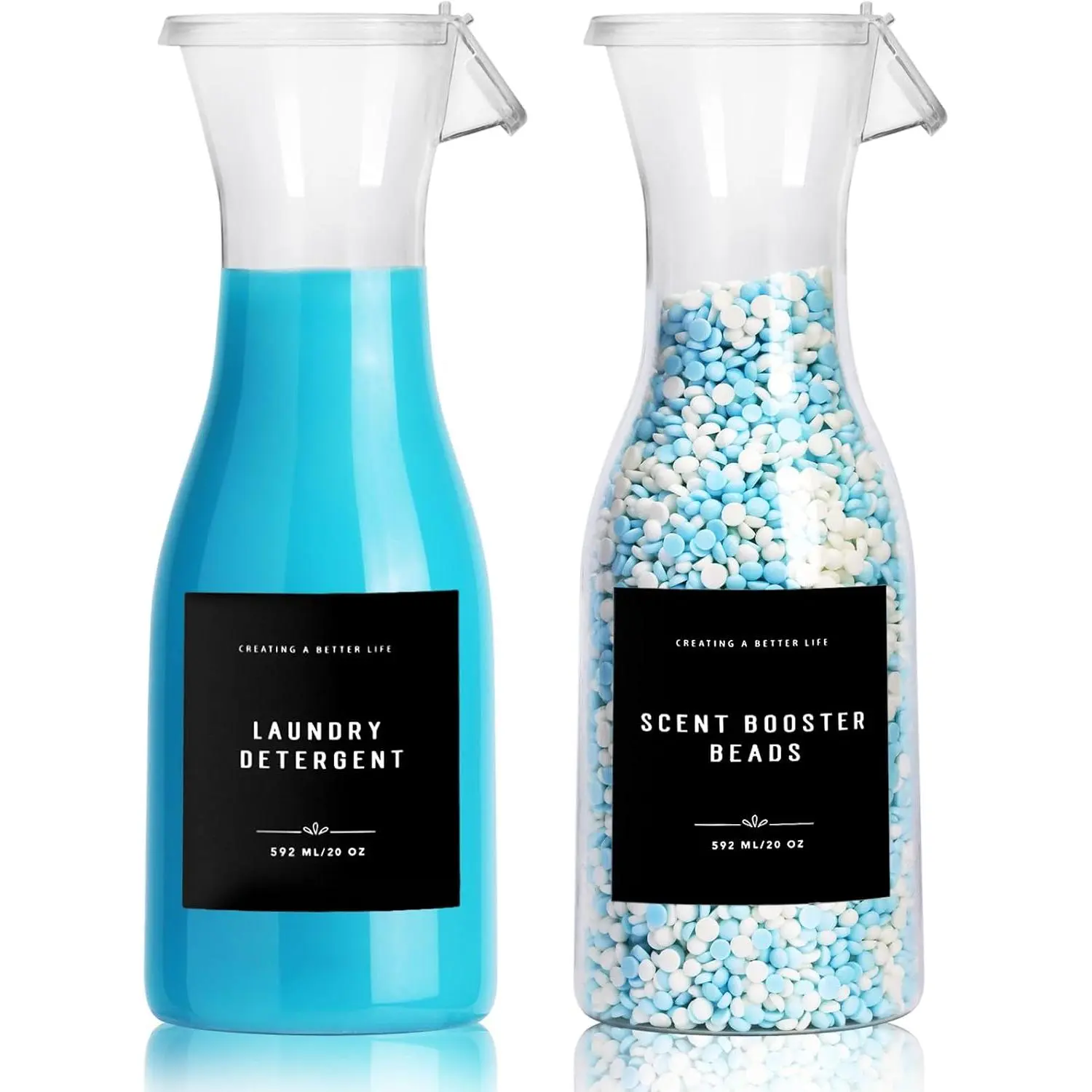 Laundry Detergent Dispenser Bottle 20oz with  Label for Laundry Detergent Soap Fabric Softener  Scent Booster Beads, Sturdy  Bottle for Laundry Room Decor 2 Pack black