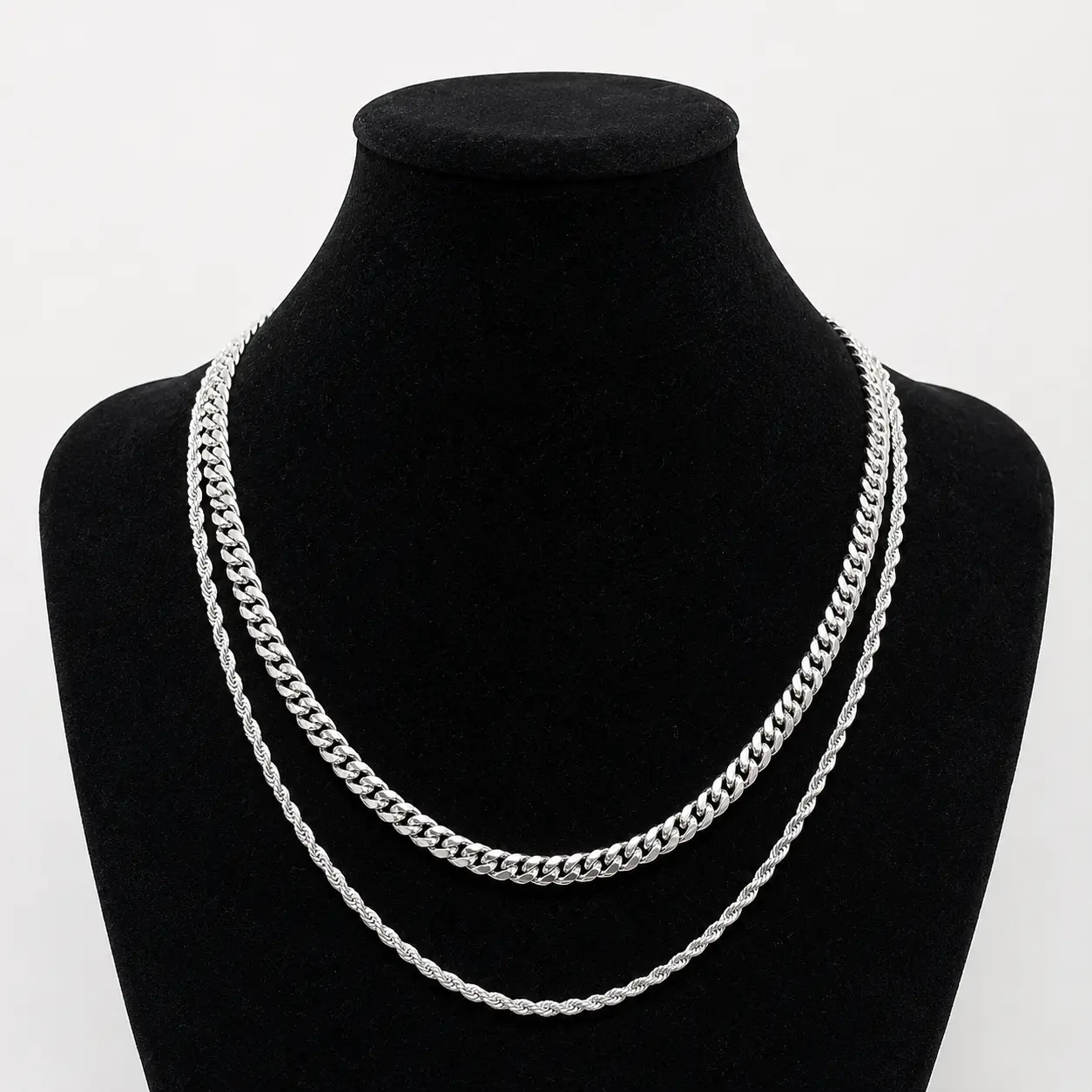 Unisex 2-Piece Layered Look Necklace Set, 316L Stainless Steel Cuban, Tennis & Twisted Rope Chains, 20/22 Inch, Casual Jewelry for Daily Wear, Everyday Wear