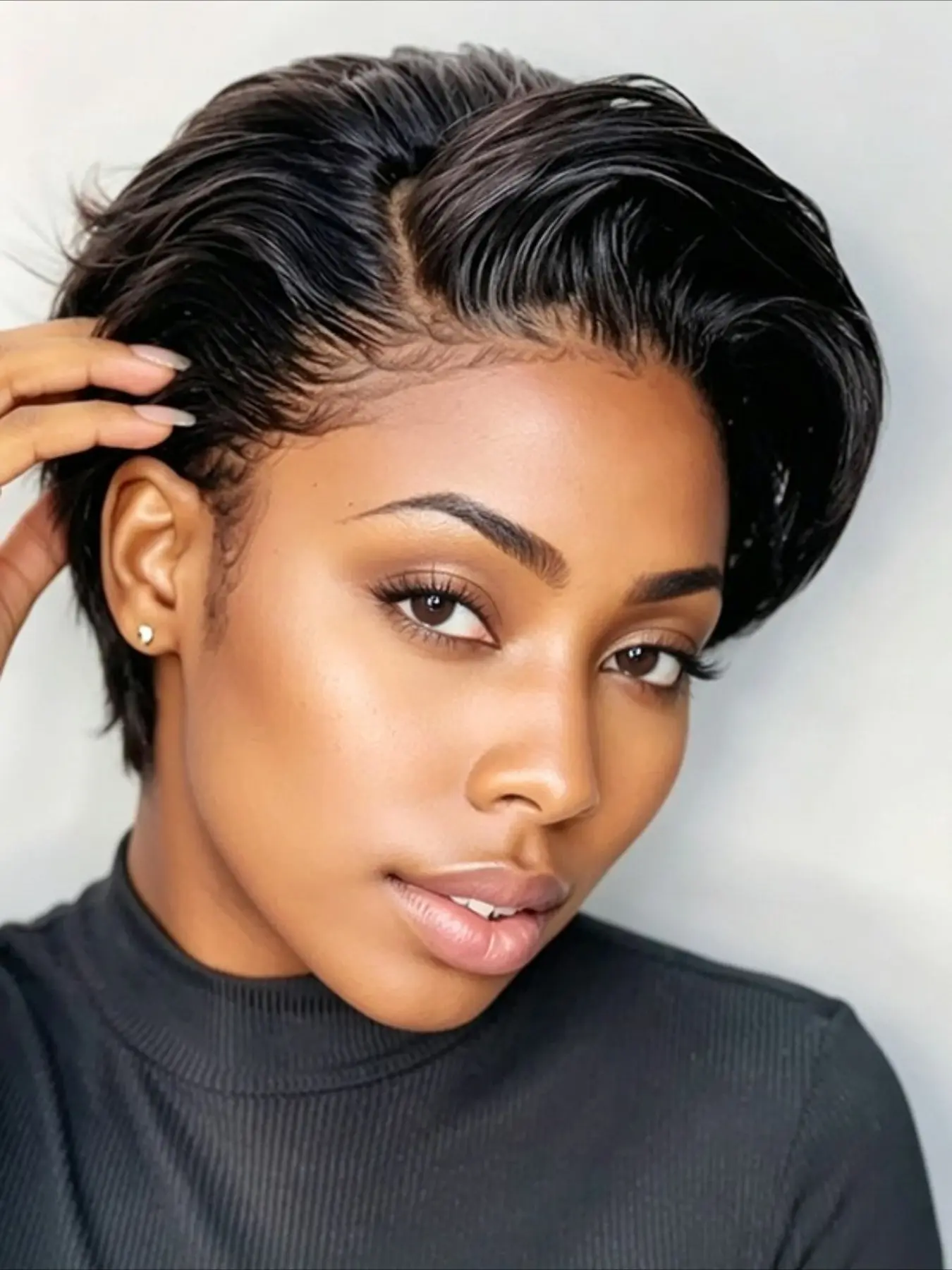 13x1 T Part Lace Wig Pixie Cut Wig Straight Human Hair Wig for Women Halloween Wig 150% Density Elegant Wigs