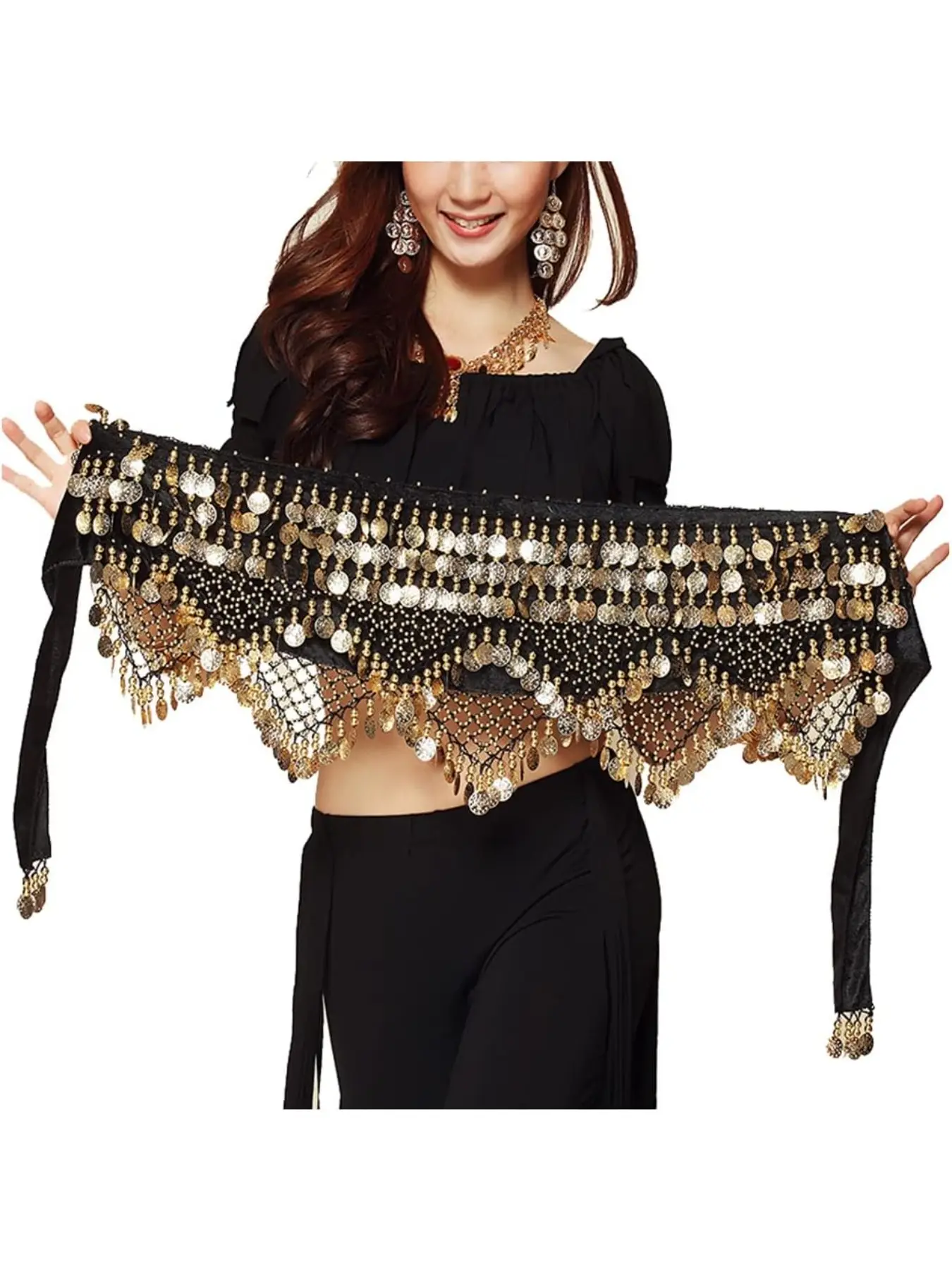 Women's Sweet Bellydance Hip Scarf with Gold Coins Skirts Wrap Noisy