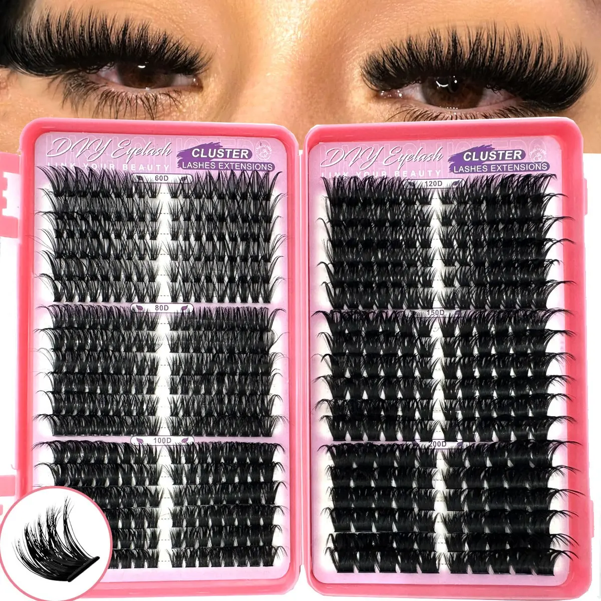 Large capacity eyelash book, Lash Extension Set, Lash Individuals Russian Lash Extensions Dramatic Volume Eyelash Clusters D-Curly Individual Lash Clusters, Natural Look, Reusable Individual False Eyelashes Wispy Soft DIY Eyelash Extension At Home