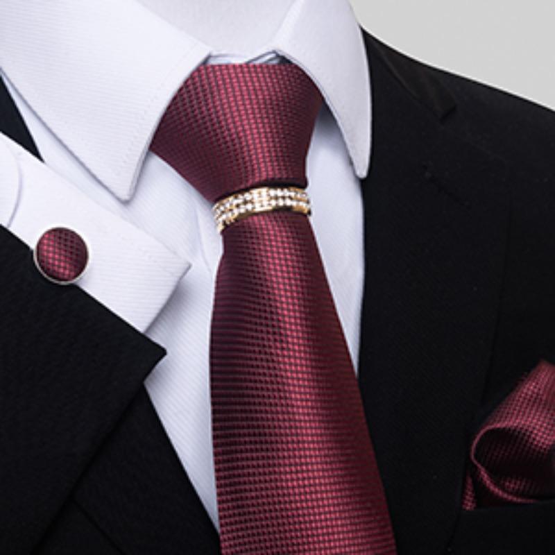 Z-HDW58  Ties Set Men Mixed Color Necktie Handkerchief Cufflinks Brooch 3.15 Formal