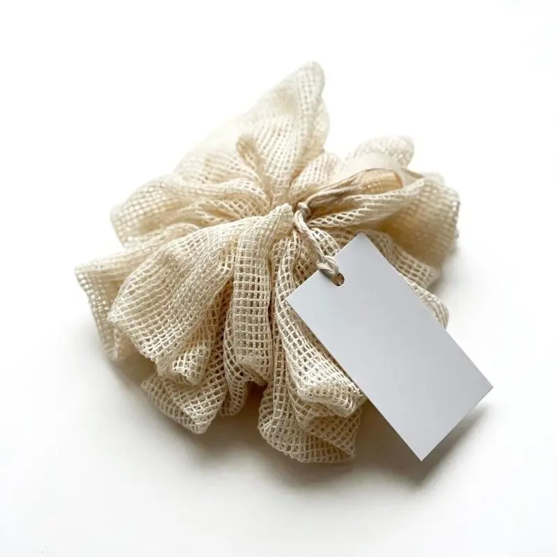 2PC Sustainable Organic Cotton Bath Pouf Set - Hanging Shower Loofah for Daily Showers, Gentle Exfoliating Body Wash Scrubber, Hypoallergenic Smooth Fluffy Body Exfoliating Pad, Biodegradable Eco-Friendly Accessory, Two Pcs, Gentle Exfoliate