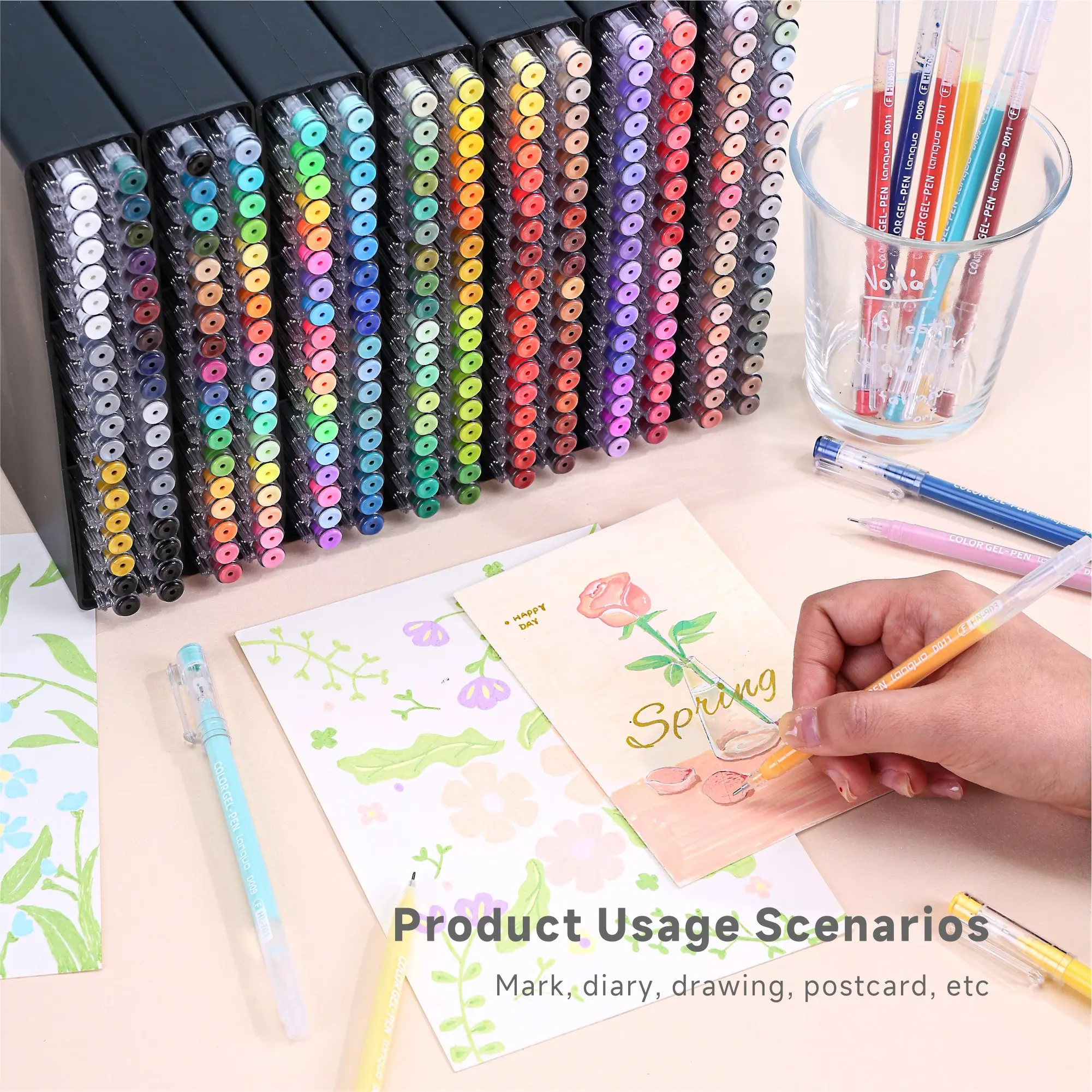252-Piece Gel Pen Set, Professional Color System, 0.6mm Tip, Full-Color Large Ink Pens, Ideal for Diaries, Cards, DIY, Coloring, Stickers