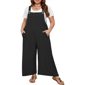Plus Size Women's Adjustable Straps Jumpsuits Casual Loose Wide Leg Overalls with Pockets(Gift)