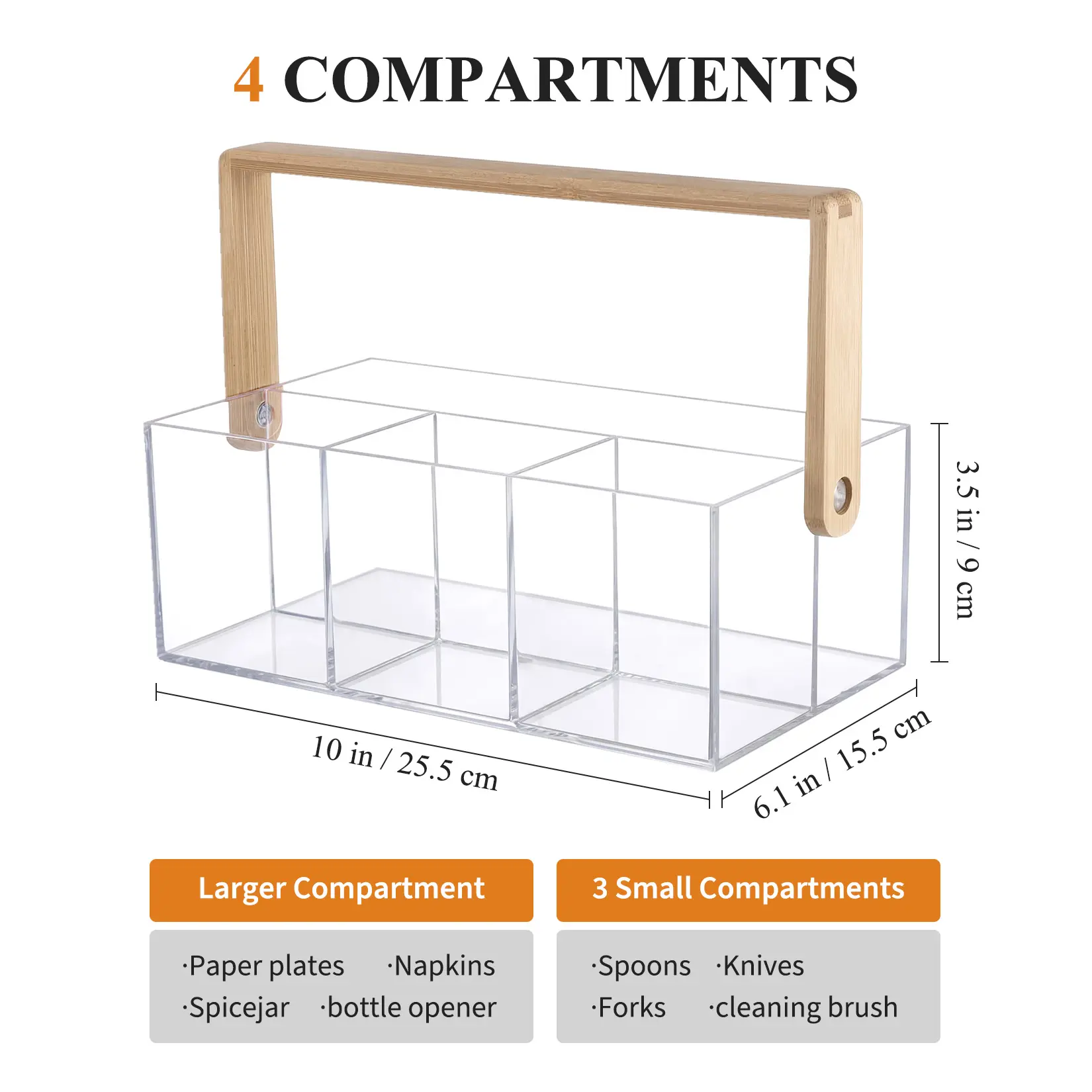 Clear Acrylic Compartment Organizer Tray Multi Section Storage Box for Cosmetics Snacks Tea Bags Office Supplies Kitchen Counter Organization