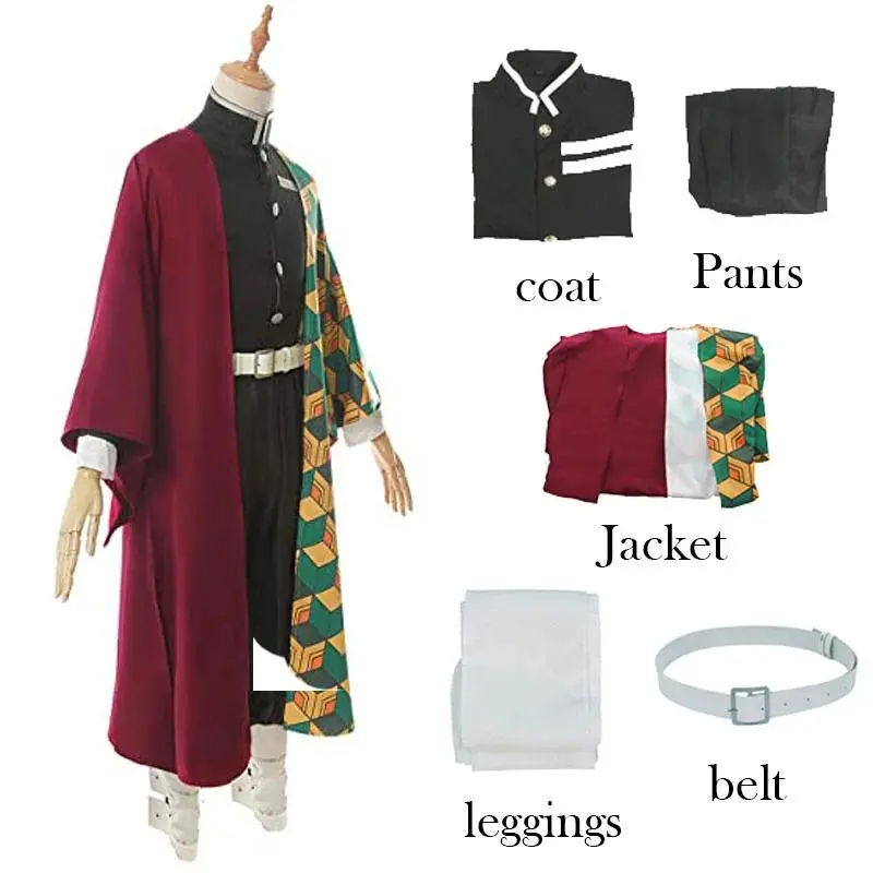 Tomioka Giyuu Cosplay Costume Suit for Adults & Kids, Anime Demon Slayer Kimetsu no Yaiba Uniform with Geometric Pattern Haori and Wig for Parties, Costume Suit 1