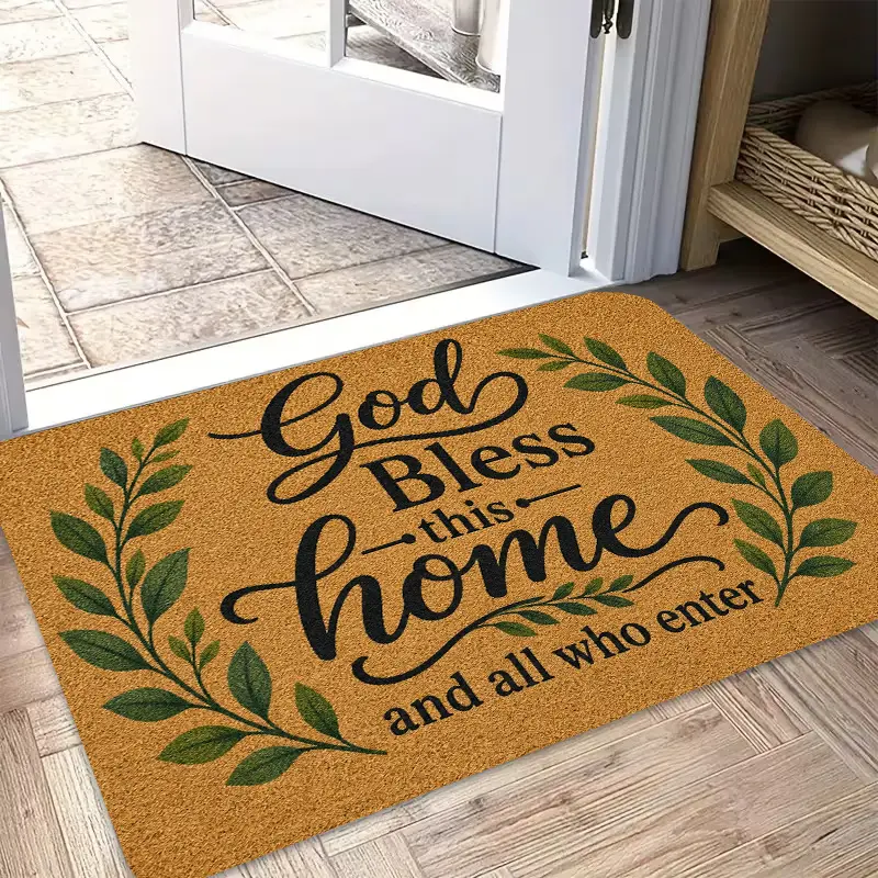 Flannel Floor Mat 1-piece, 2D flat printing, God bless the home entrance doormat, colorful and non-slip, machine washable polyester carpet, suitable for home decoration, entrance, hall, bathroom, and balcony