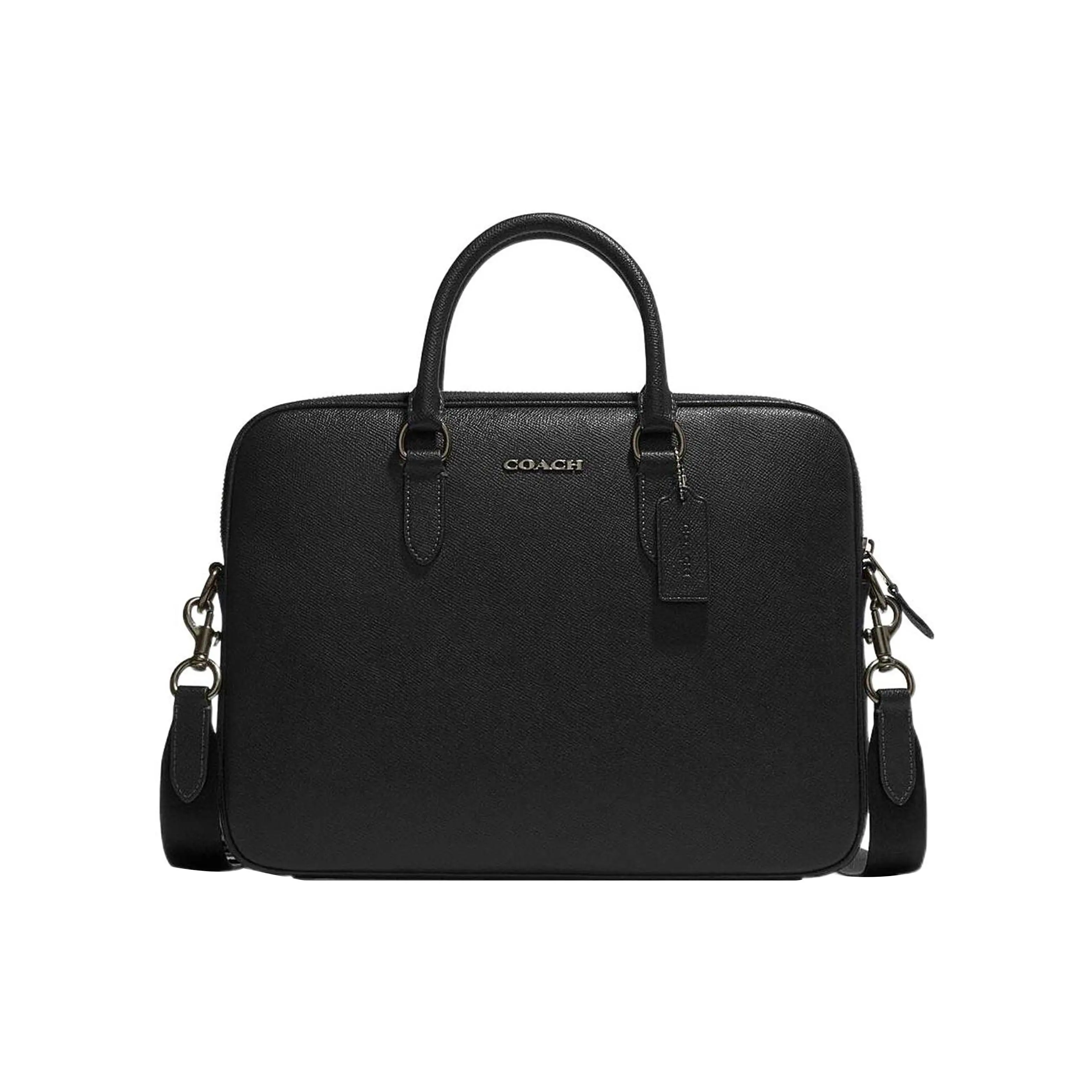COACH Liam 33 Monogram Logo Leather Crossbody Satchel Bag for Men, Large, Black