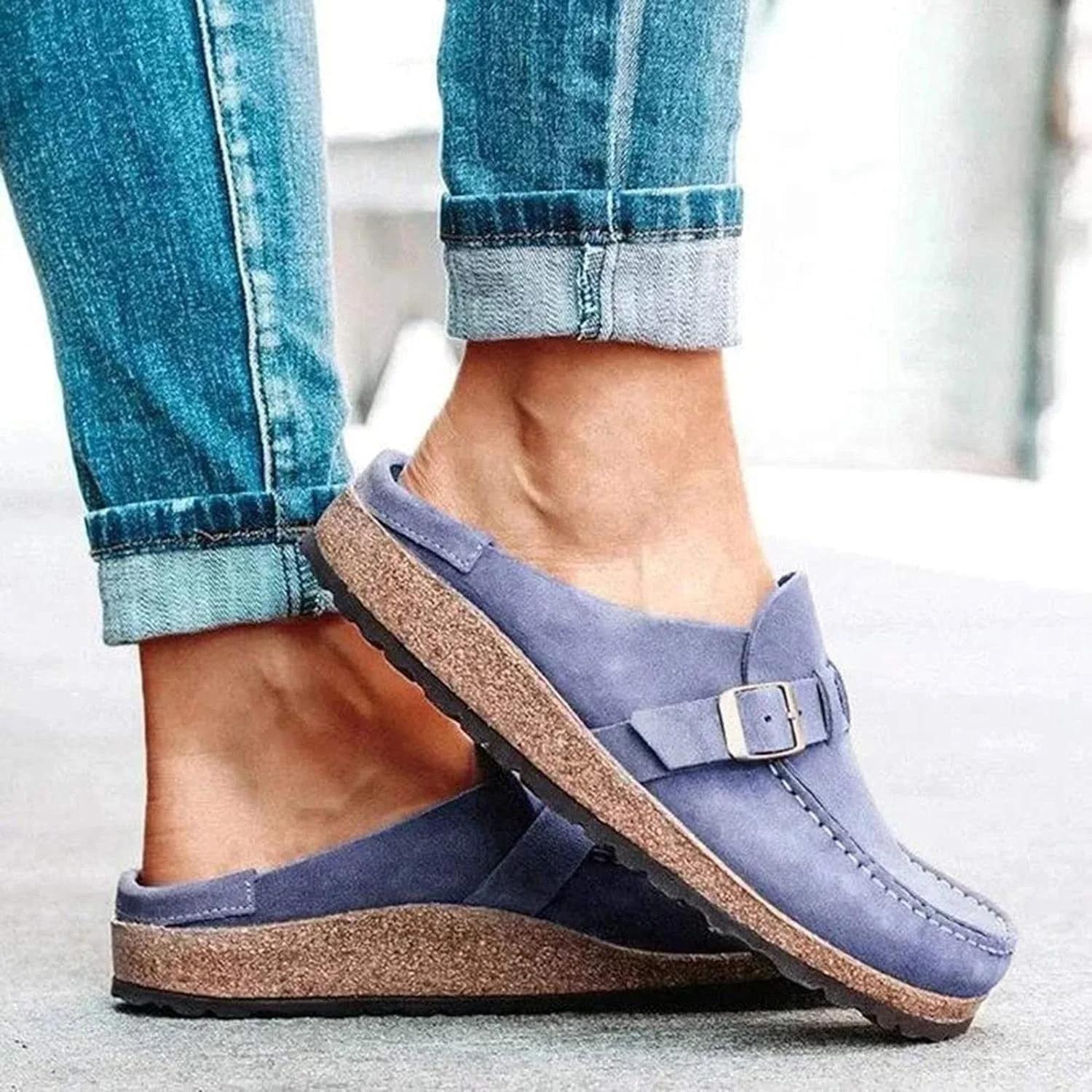 2025 Women Suede Clogs Mules Loafer Shoes Memory Foam Slipper Casual Sneakers Comfortable Slip on Sandals Anti-Slip Backless Home Office Walking Shoe Footwear Girl Khaki KUOYE