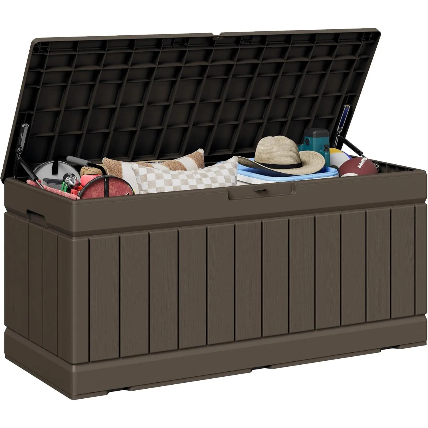 78 Gallon Outdoor Deck Box Large Resin Storage Box for Patio Furniture Cushions and Garden Tools (Brown)