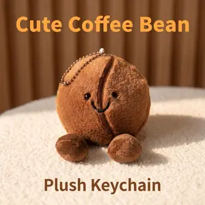 1pc Coffee Bean Plush Hanging Ornament, Fun Cartoon Plush Toy, Creative Gift, Plush Expression Pendant, Cute Decorative Accessory