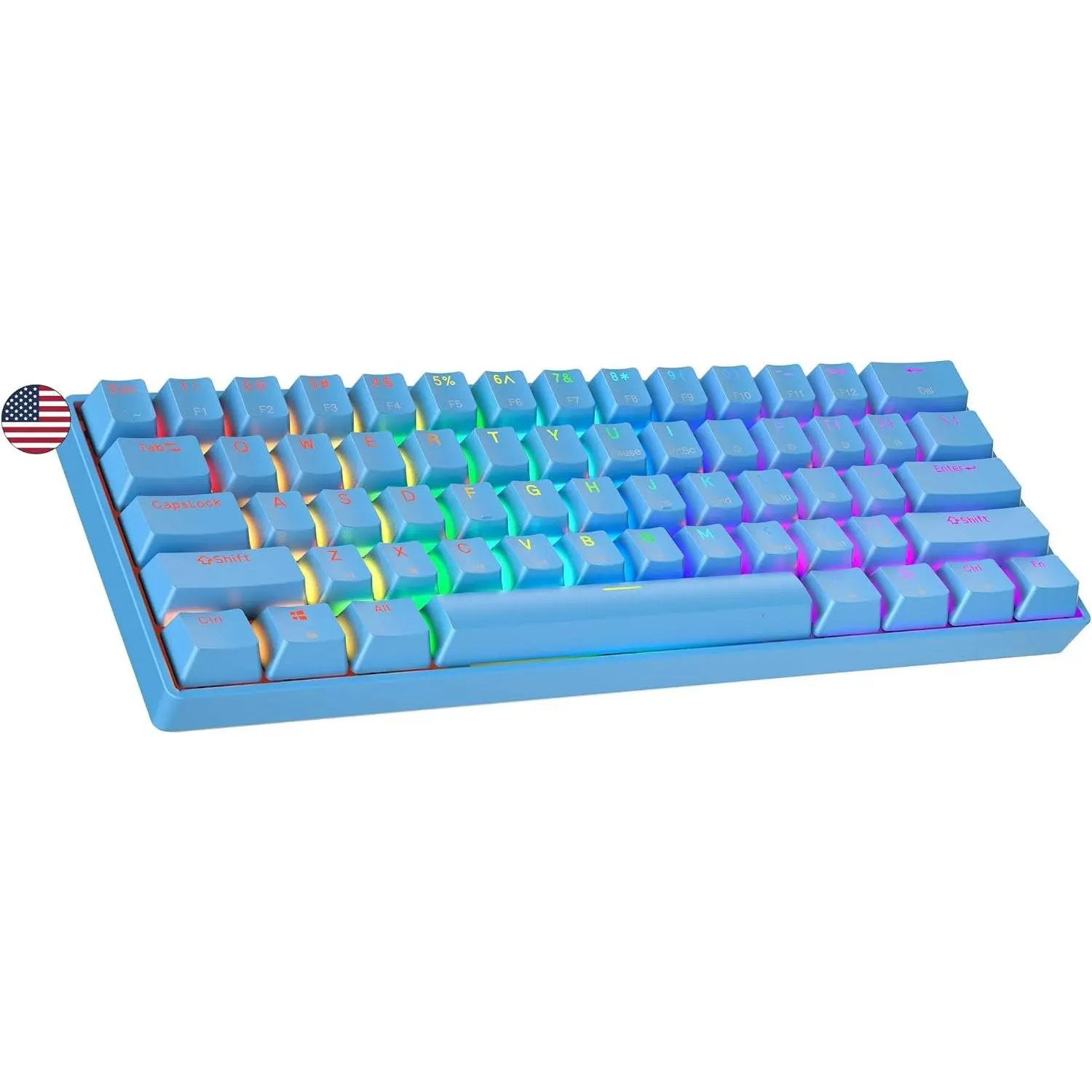 GK61 60% | Hot Swappable Mechanical Gaming Keyboard | 61  Multi Color RGB LED Backlit for PC/ Gamer | ANSI   Layout (Blue, Mechanical Red)
