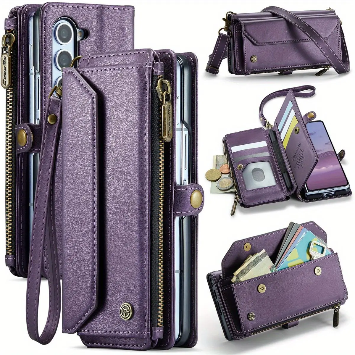 for Galaxy Z fold 6 Case, for Samsung Z fold 6 Case with Pen Holder Slot, RFID Blocking for Samsung Galaxy Z fold 6 Wallet Case for Women with Card Holder Zipper Strap
