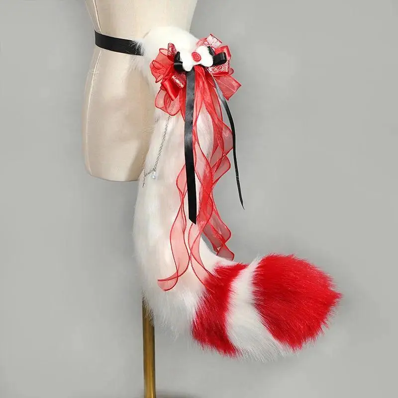 Hand-made Realistic Fluffy Fox Ear Headwear Faux Fur Wolf Tail Plush Cat Claw Gloves Lolita Anime Exhibition Cosplay Props