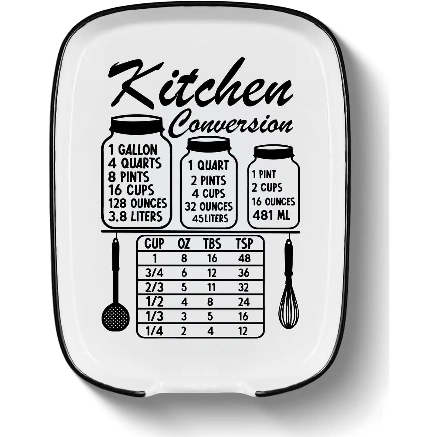Funny Spoon Rest for Stove Top, Ceramic Spoon Holder for Kitchen Counter | Large Cooking Utensil Rest, Conversion Chart Modern  Kitchen Decor and Accessories for Cooking Lovers, White