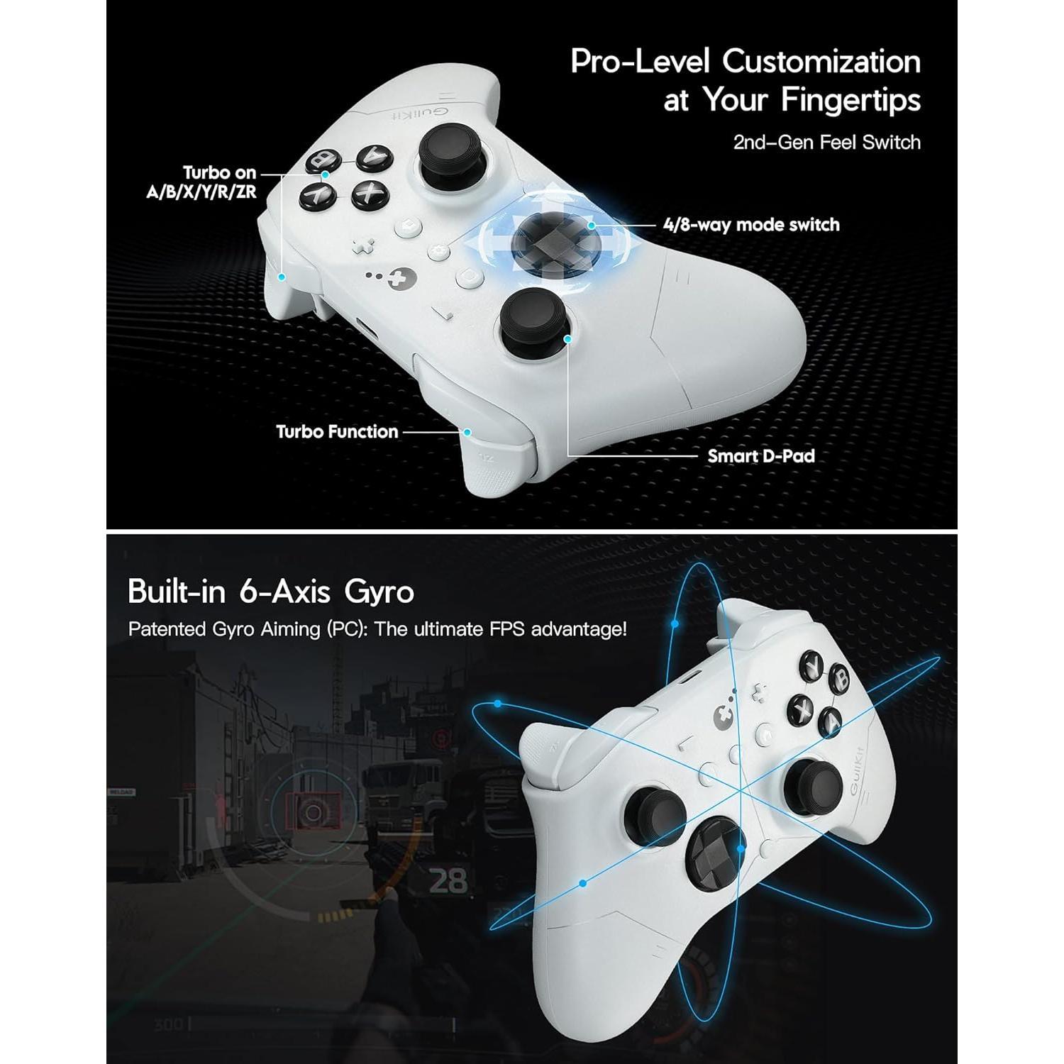 ES PRO  Gaming Controller for PC Windows  2 Android iOS - World's Fastest 3.25ms Latency, TMR Anti-Drift Joysticks, 30H , Wake-up Support-White