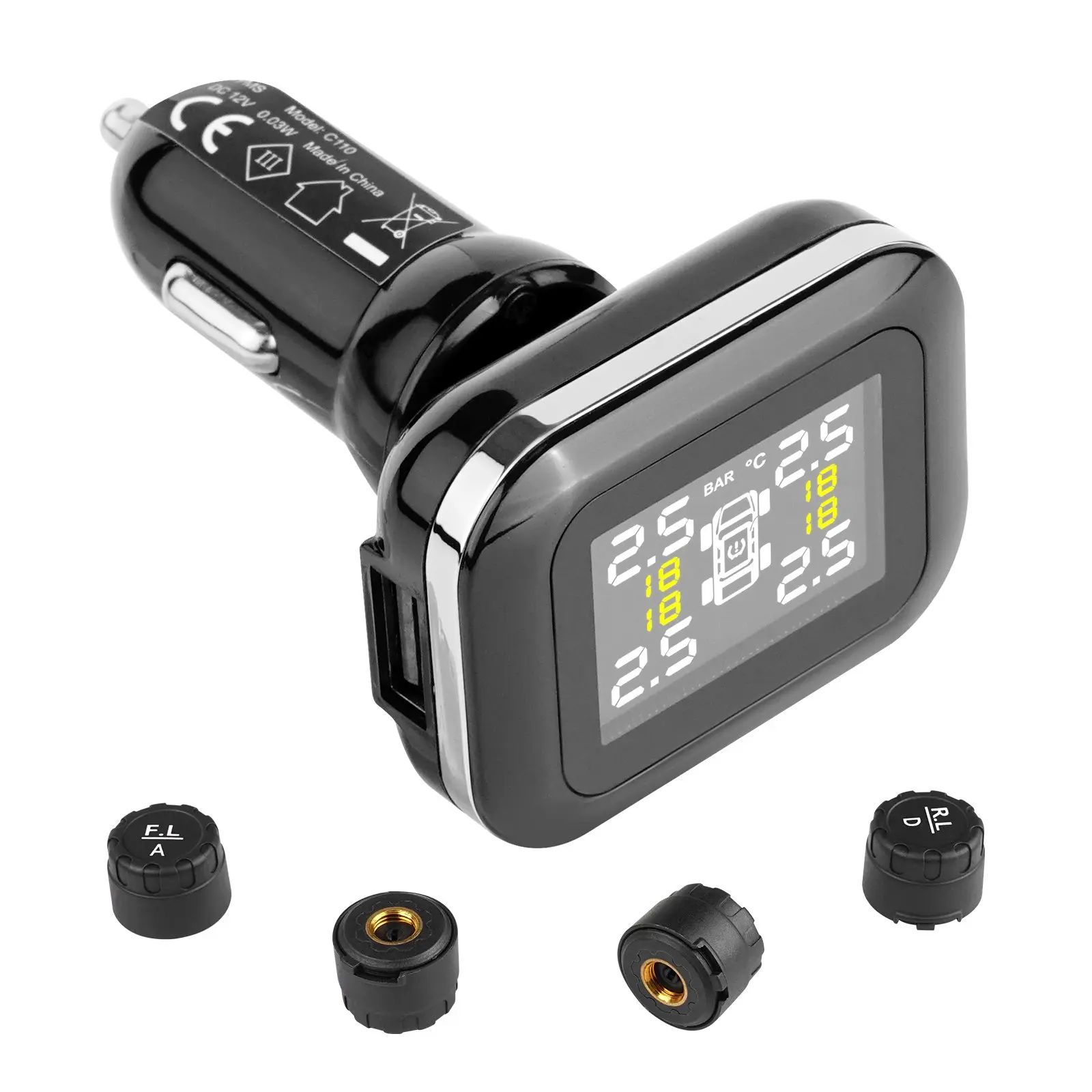 【DealsForYouDays】VEVOR RV Tire Pressure Monitoring System, 7.3-87 PSI Trailer TPMS, Universal Wireless Car Alarm System, Waterproof TPMS Sensors Set with 4 Sensors, 5 Alarm Modes, Real-time Display, Easy to Install
