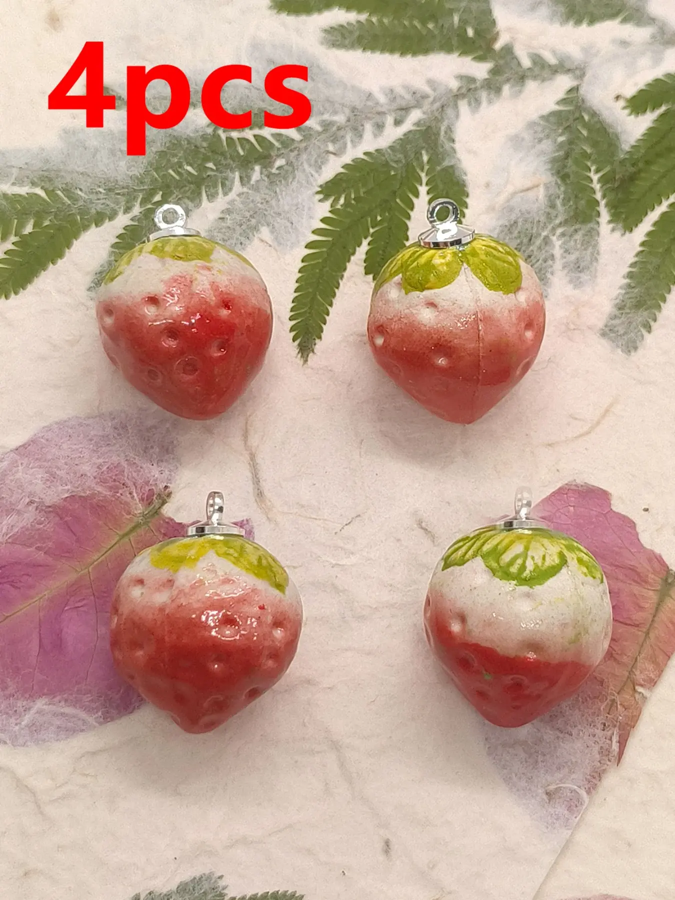 4pcs Strawberry Ceramic Beads, Cute Fruit Style DIY Jewelry Making Supplies, Handmade Bead Accessories for All Seasons