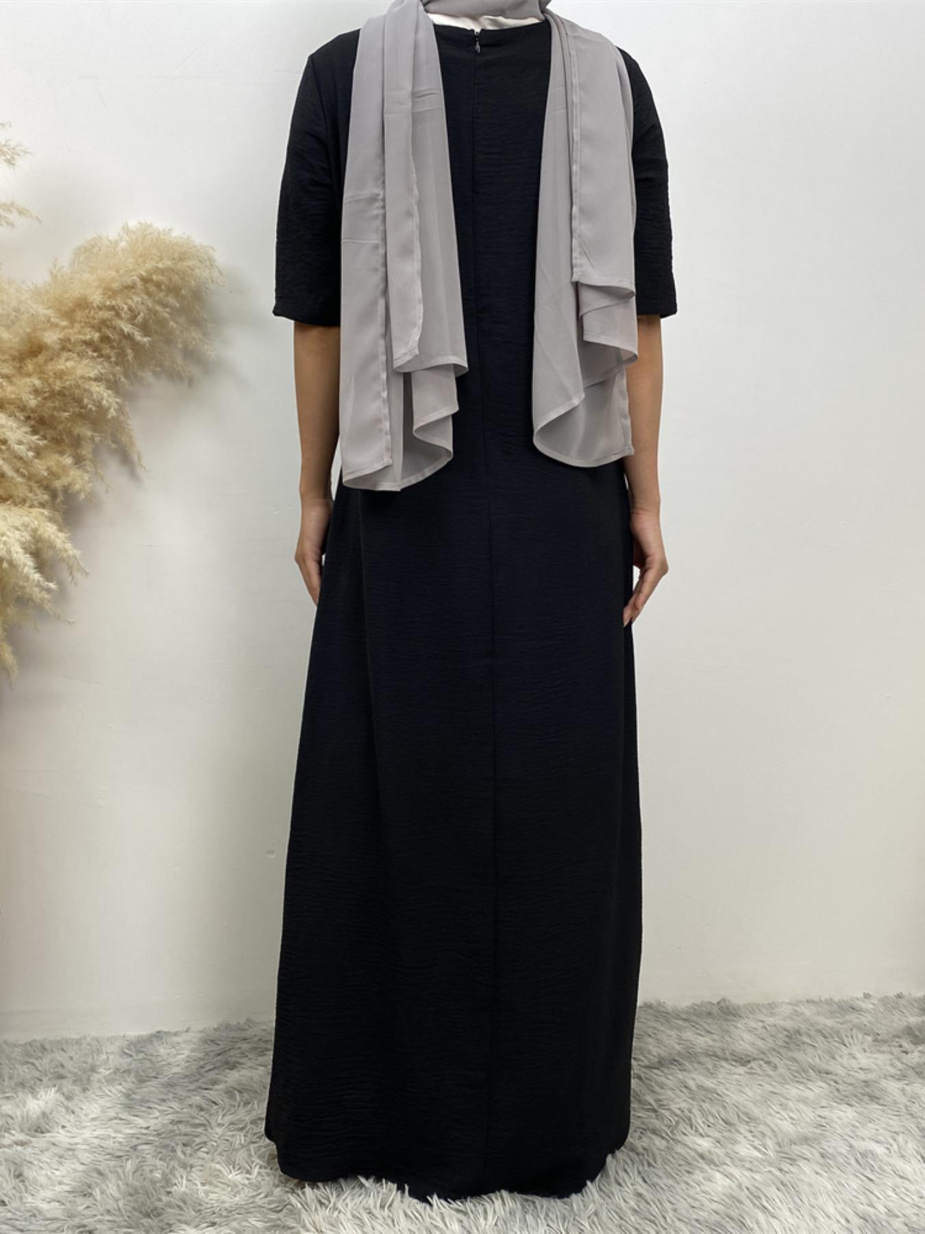 Women's Modest Solid Color Round Neck Long Dress, Casual Half Sleeve Long Dress for Summer, Women's Islamic Clothing for Daily Wear, Muslim Dress, Modest Style Dress, Modest Muslim Outfits