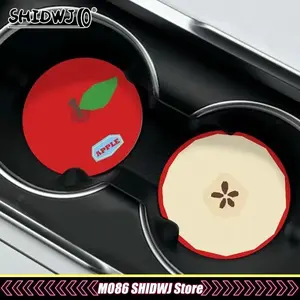 2pcs/set Cute Fruit Coaster Car Water Cup Slot PU Anti Slip Pad Universal Auto Interior Accessories Waterproof Fruit Print Drink